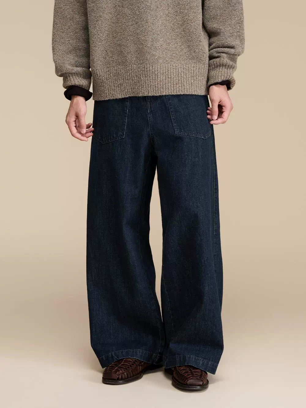 Vintage Cotton Washed Relaxed Fit Wide-Leg Denim Pants  OR0555