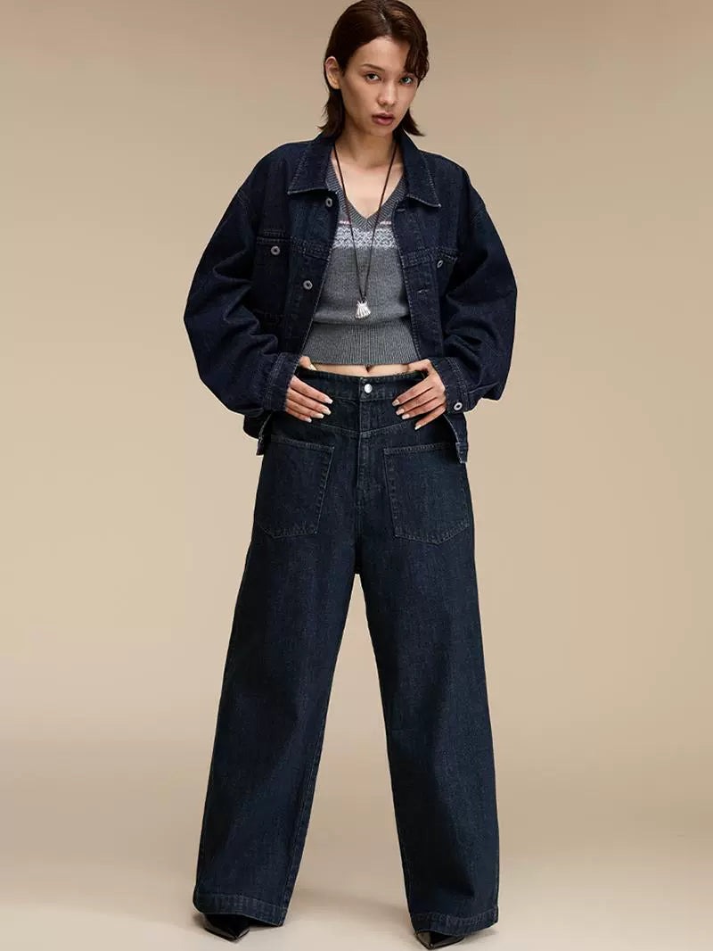 Vintage Cotton Washed Relaxed Fit Wide-Leg Denim Pants  OR0555