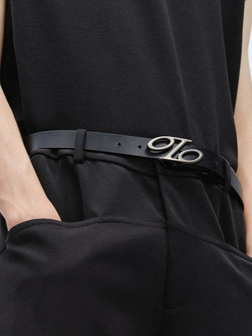 3D Percent Mark Embossed Full-Grain Leather Belt  OR0556