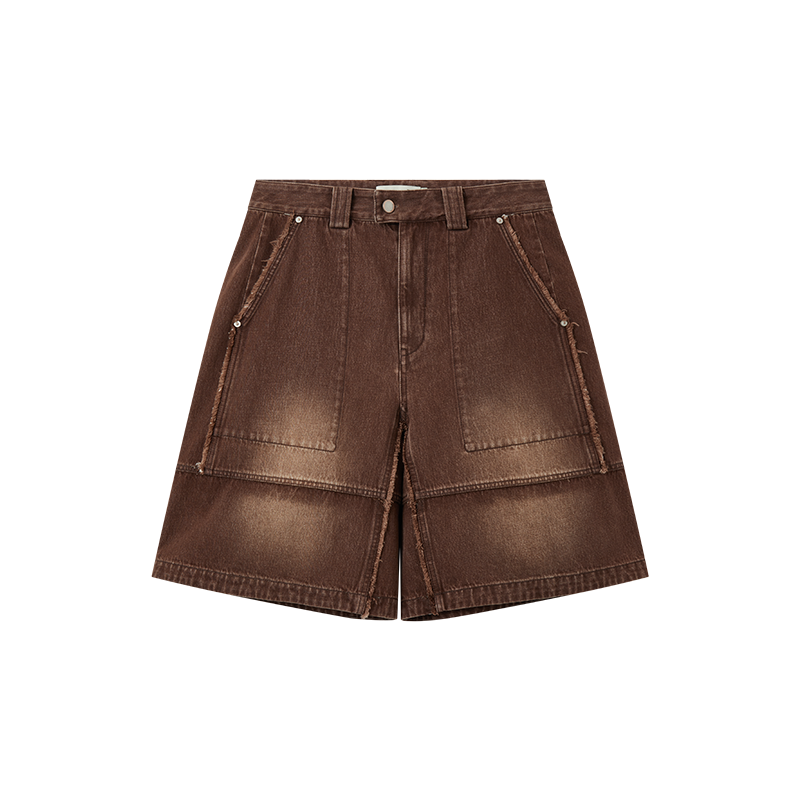 Distressed Washed Denim Frayed Hem Relaxed Fit Shorts  OR0558
