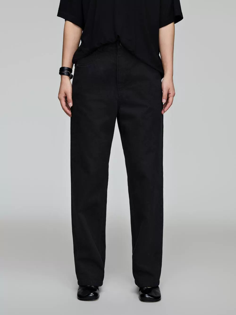 Lyocell Blend Washed Black Relaxed Fit Denim Pants  OR0559