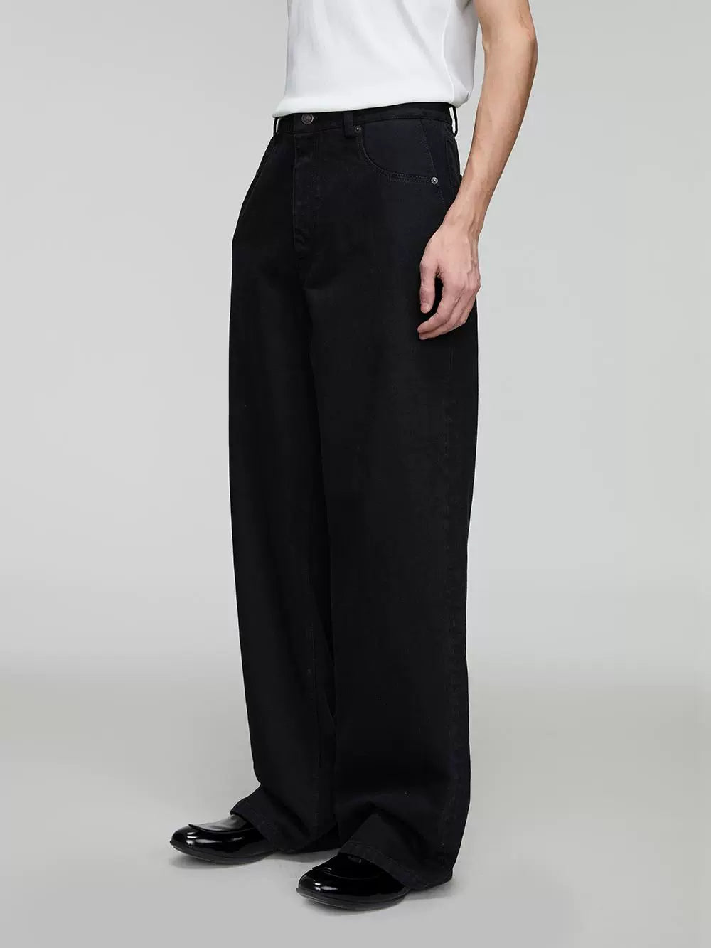 Lyocell Blend Washed Black Relaxed Fit Denim Pants  OR0559