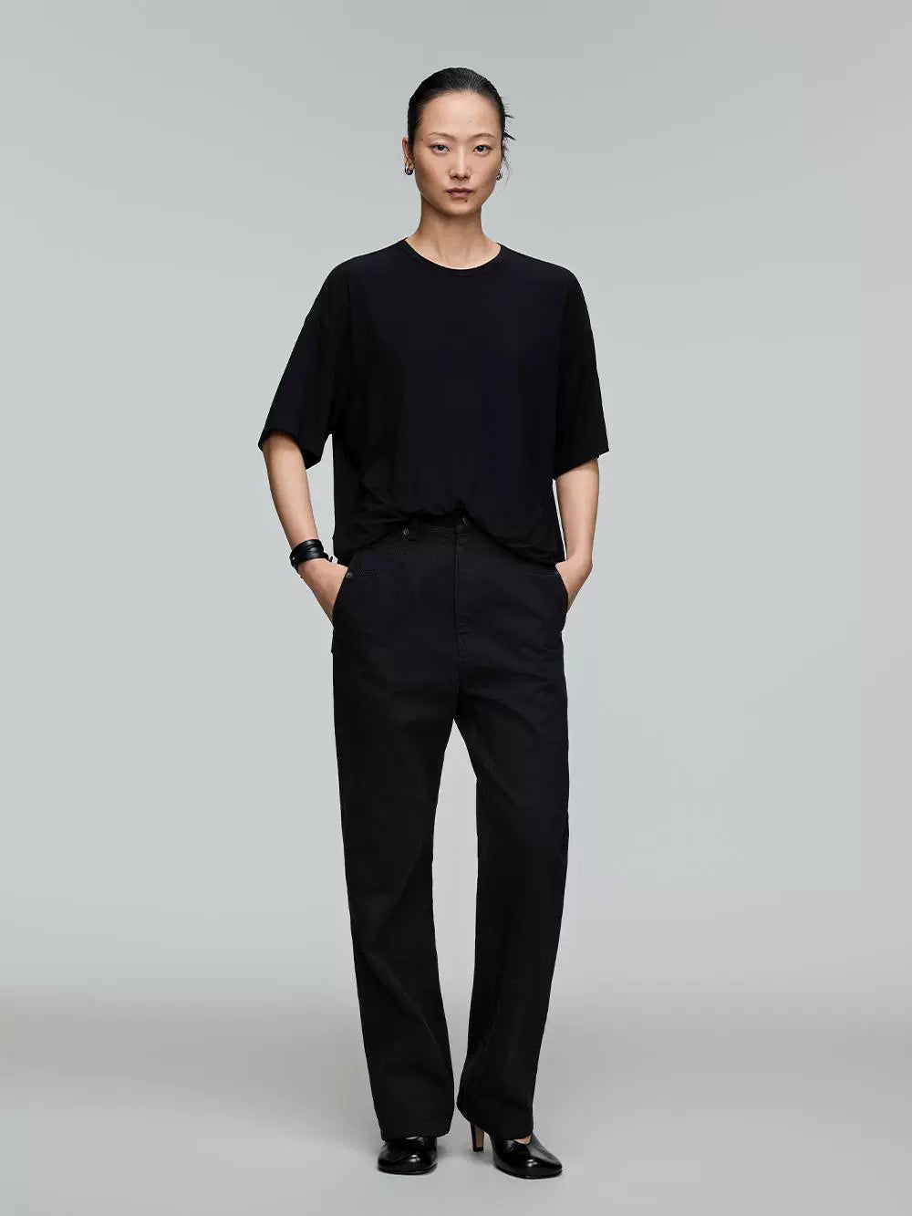 Lyocell Blend Washed Black Relaxed Fit Denim Pants  OR0559