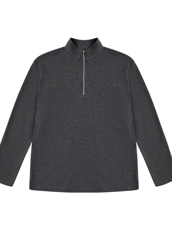 Waffle Knit Zipper Mock Neck Relaxed Fit Tee  OR0564