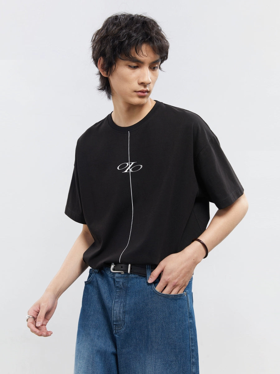 Percent Logo Gel Print Crewneck Cotton Tee  OR0566