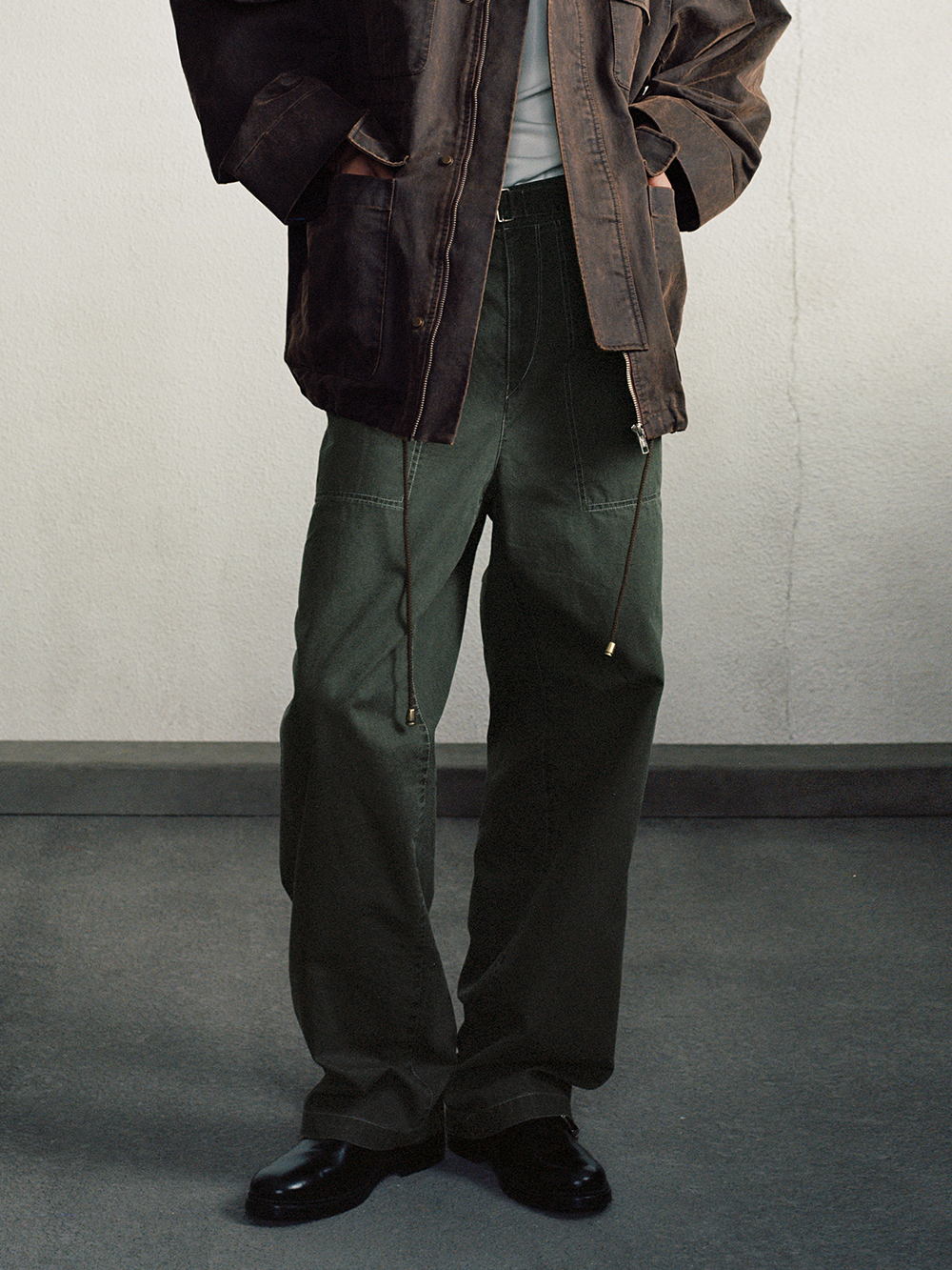 Vintage Green Enzyme-Wash Relaxed Fit Pants  OR0568