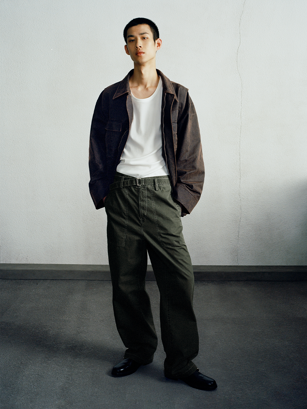 Vintage Green Enzyme-Wash Relaxed Fit Pants  OR0568