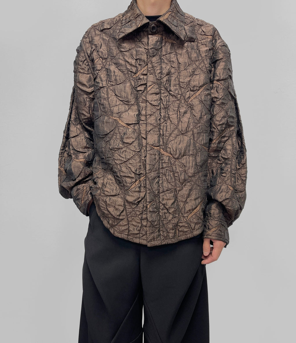 Silky Buttoned Long Shirt with Arc Pleats  OR0574