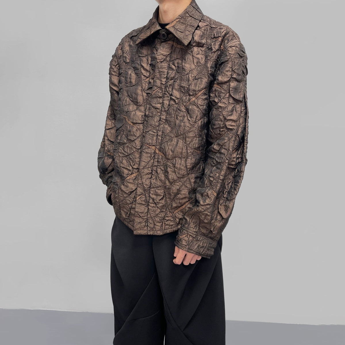 Silky Buttoned Long Shirt with Arc Pleats  OR0574