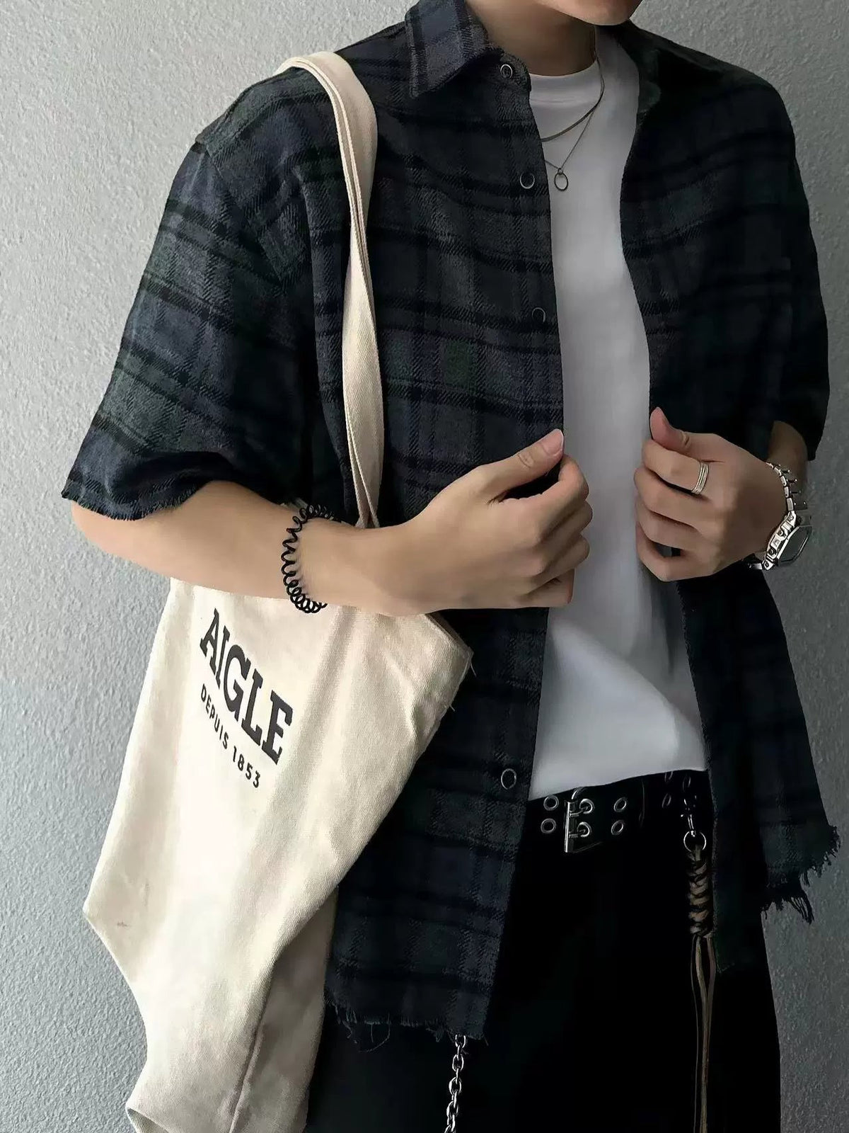 Vintage Wash Oversized Fringed Check Shirt  OR0575