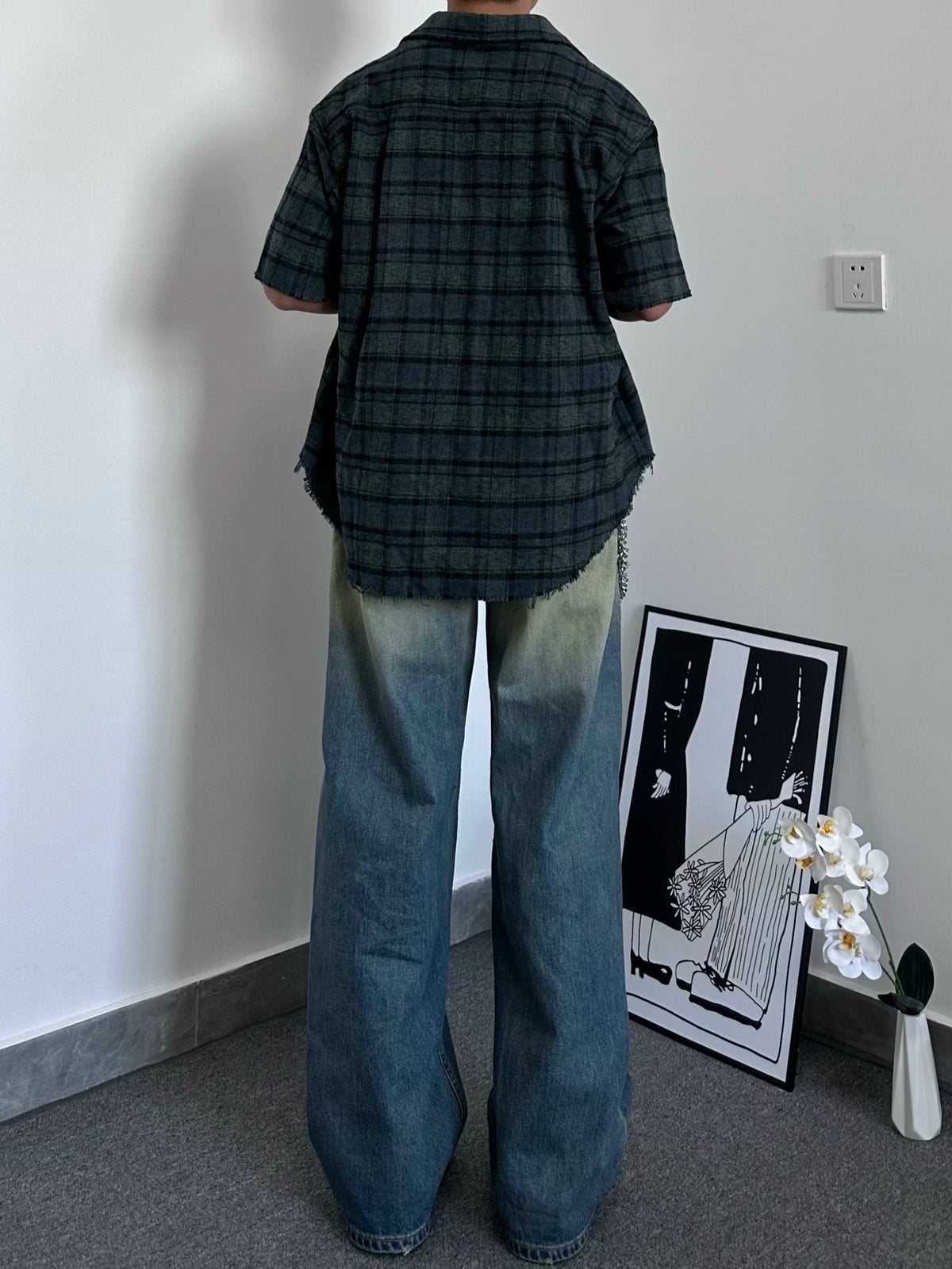 Vintage Wash Oversized Fringed Check Shirt  OR0575