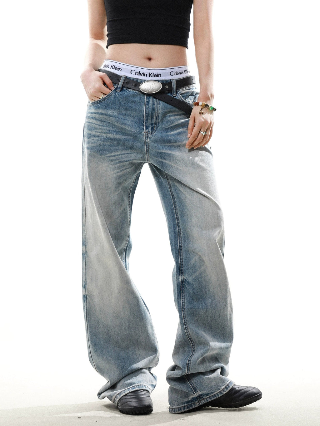 Washed Loose Fade Denim Pants  OR0583