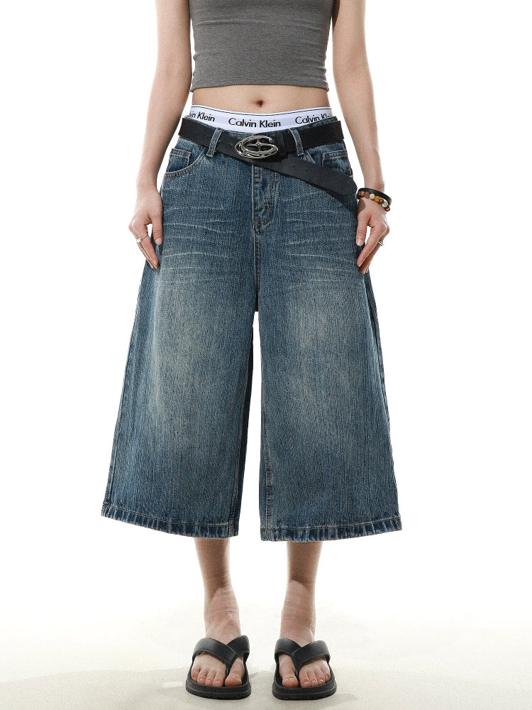 Retro Washed Bamboo Denim Half Pants  OR0584