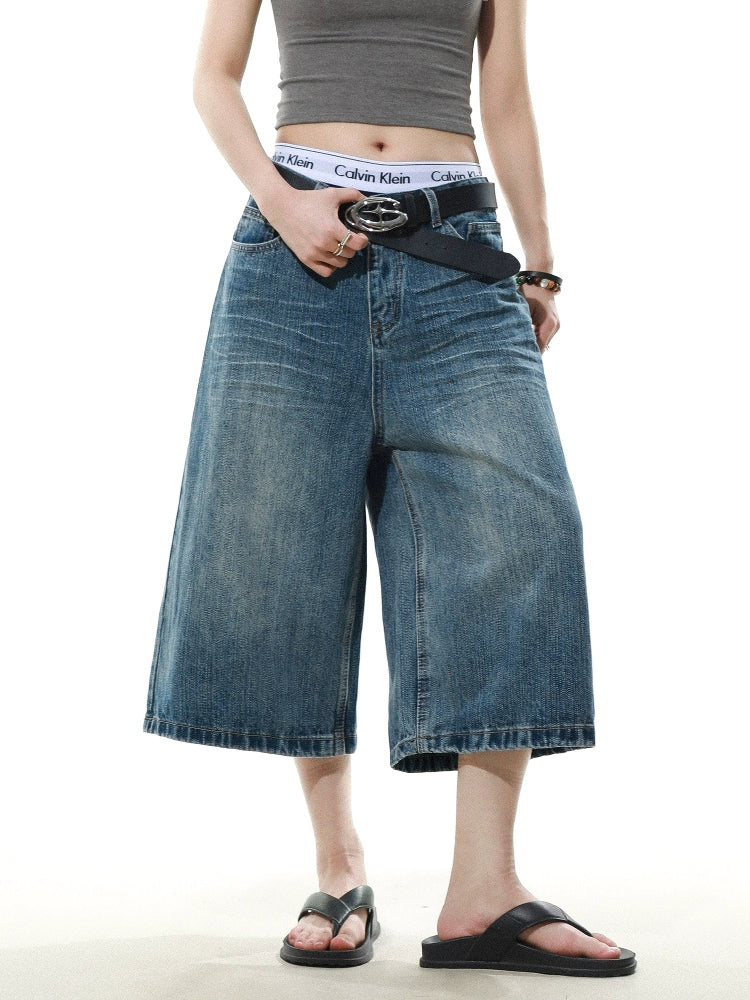 Retro Washed Bamboo Denim Half Pants  OR0584