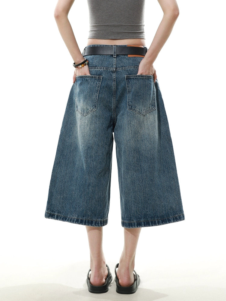 Retro Washed Bamboo Denim Half Pants  OR0584