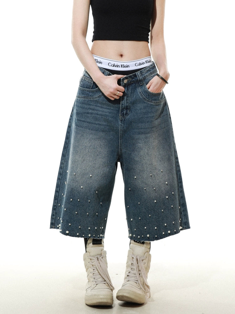 High Street Studs Denim Half Pants  OR0586