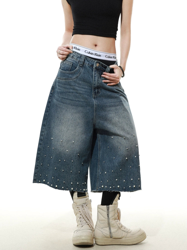 High Street Studs Denim Half Pants  OR0586