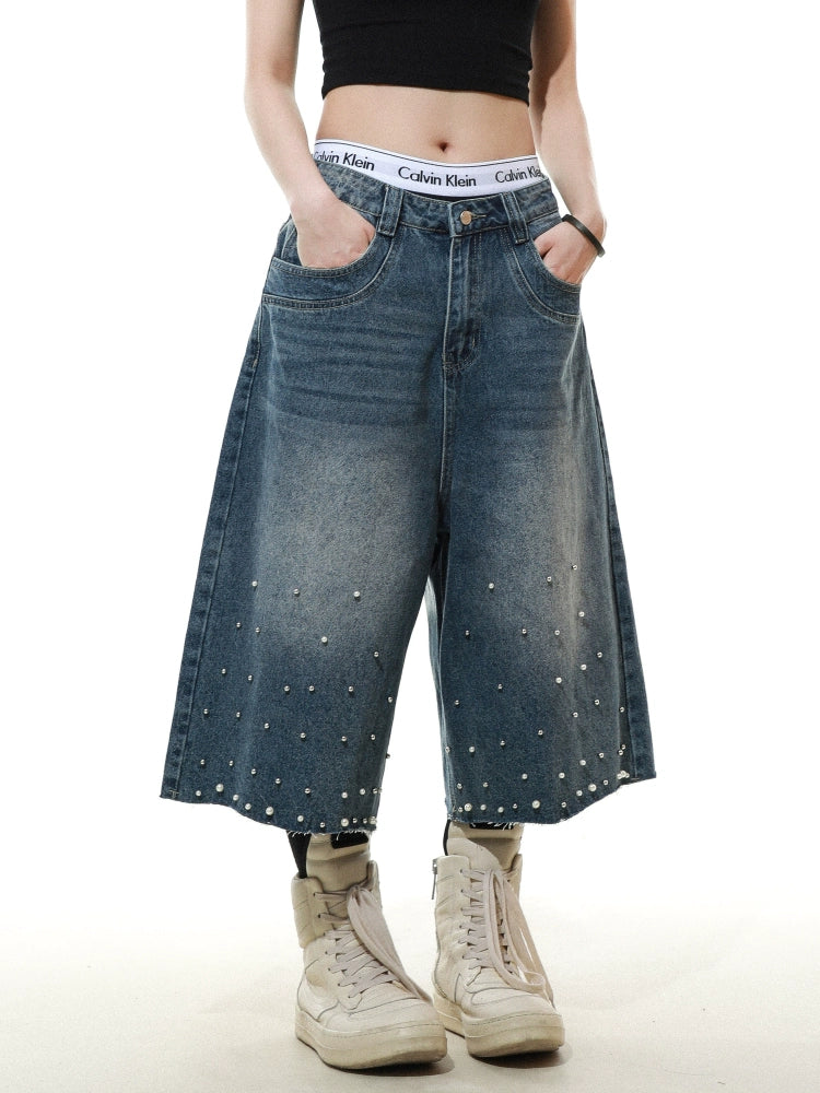 High Street Studs Denim Half Pants  OR0586