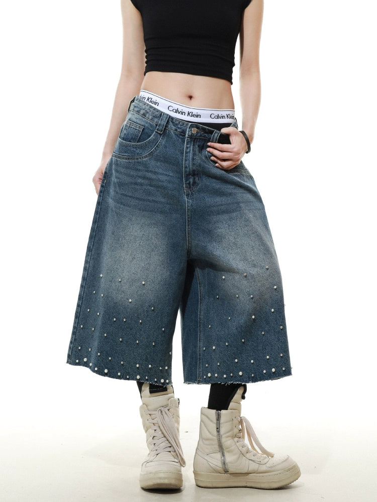 High Street Studs Denim Half Pants  OR0586