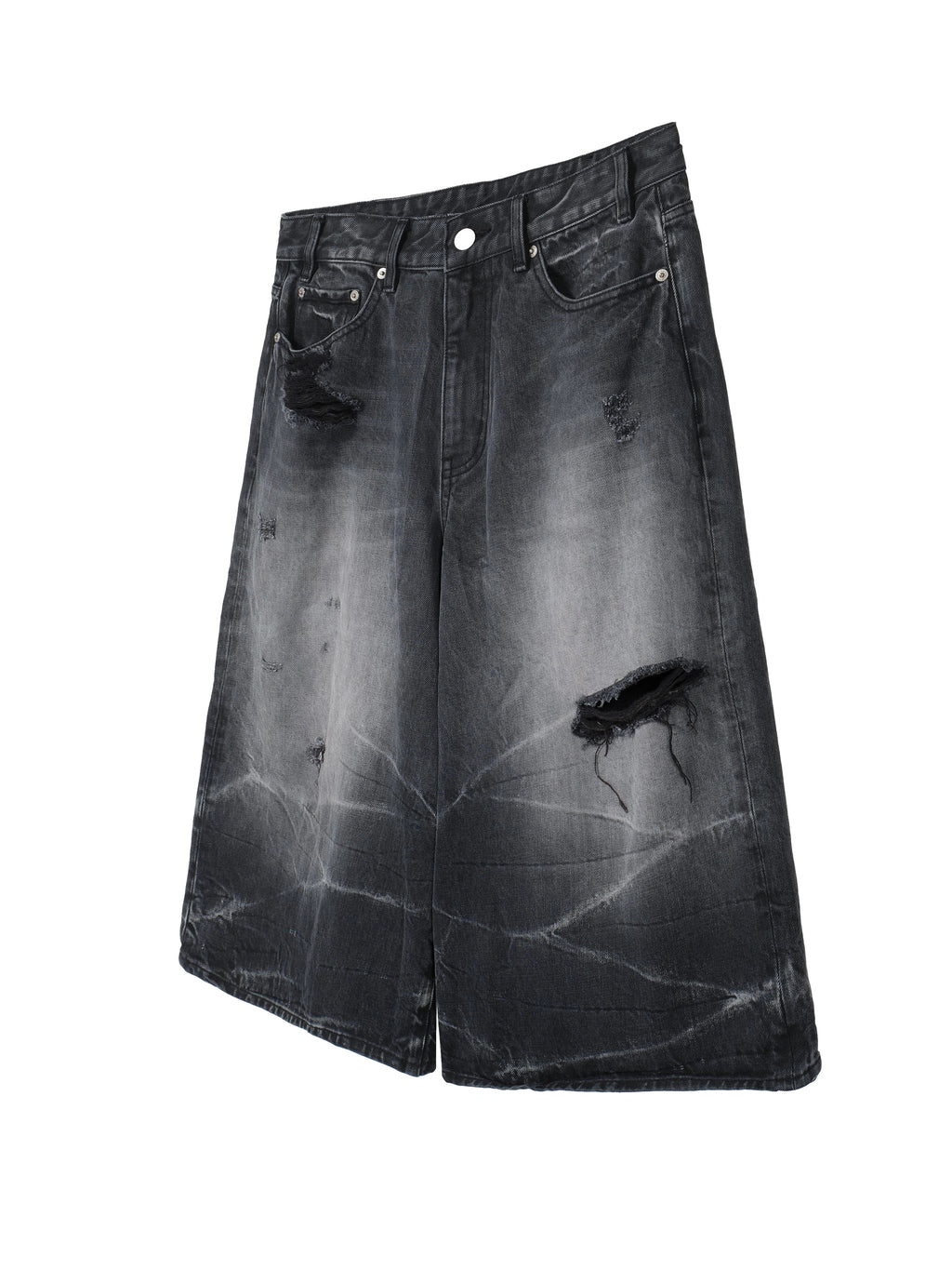 Black Tie-Dye Washed Distressed Denim Shorts  OR0593