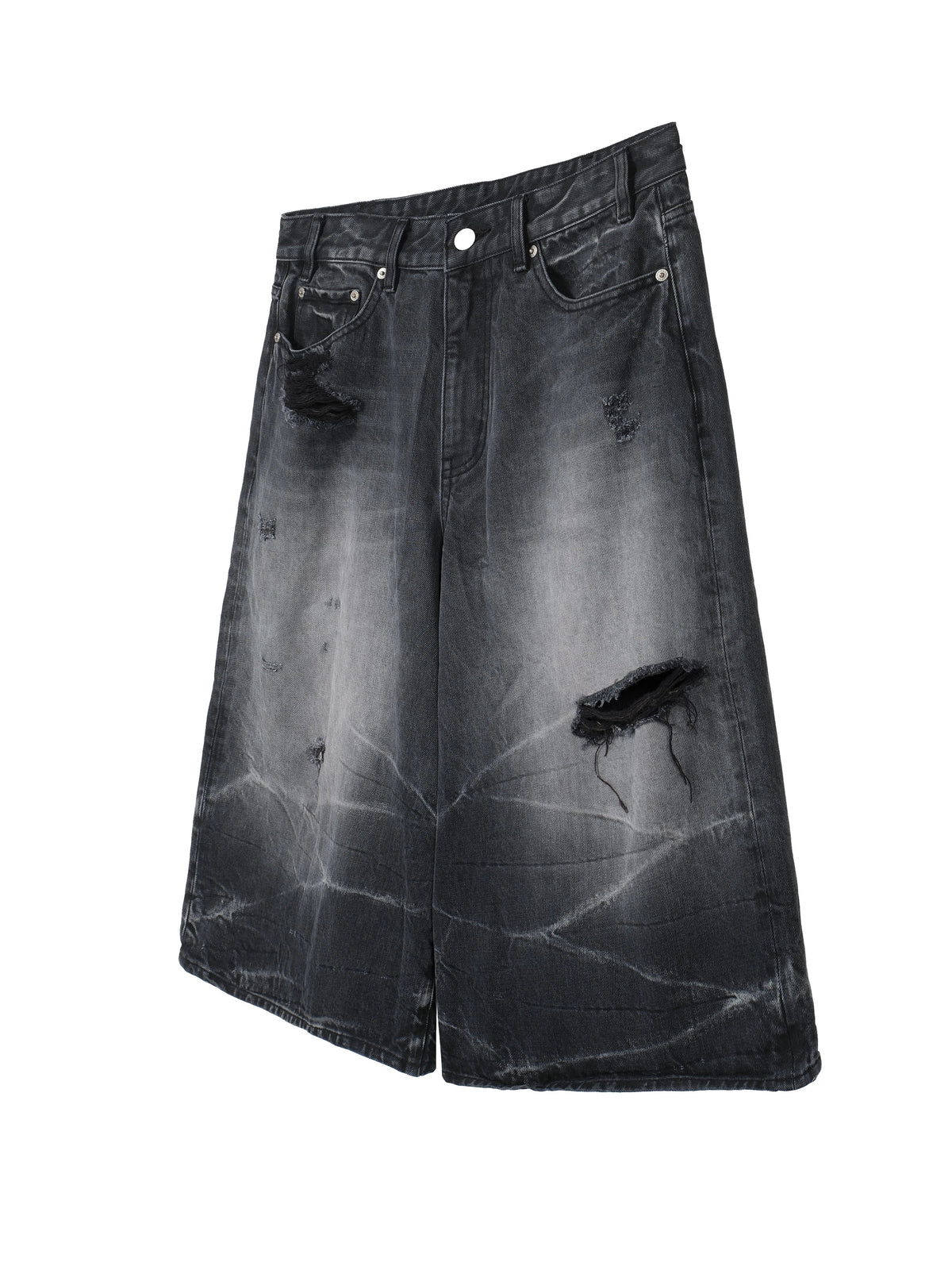 Black Tie-Dye Washed Distressed Denim Shorts  OR0593