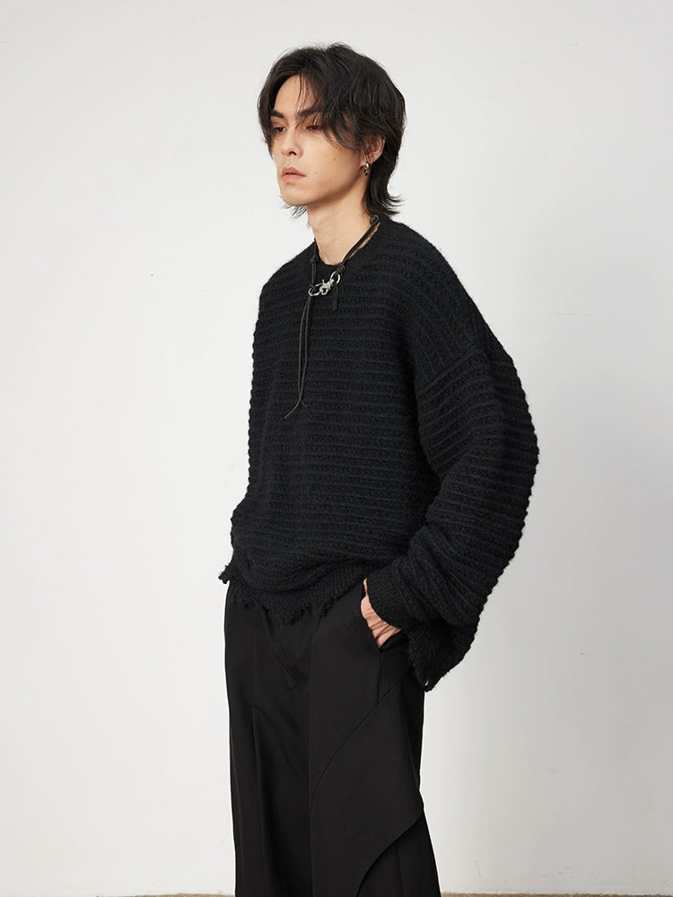 Distressed Wool Short Knit Sweater  OR0601