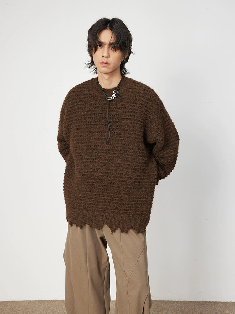 Distressed Wool Short Knit Sweater  OR0601