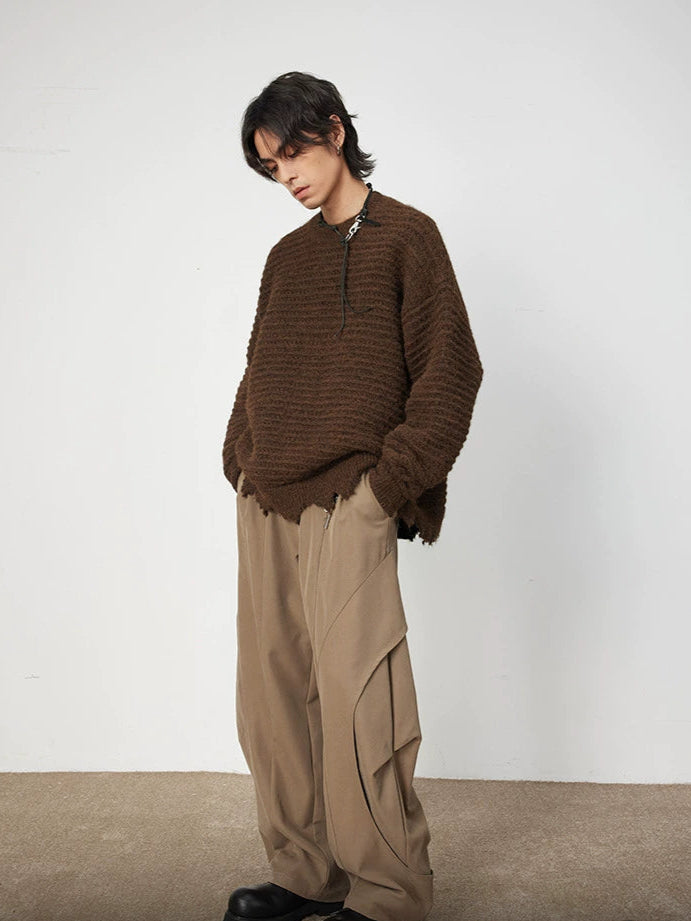 Distressed Wool Short Knit Sweater  OR0601