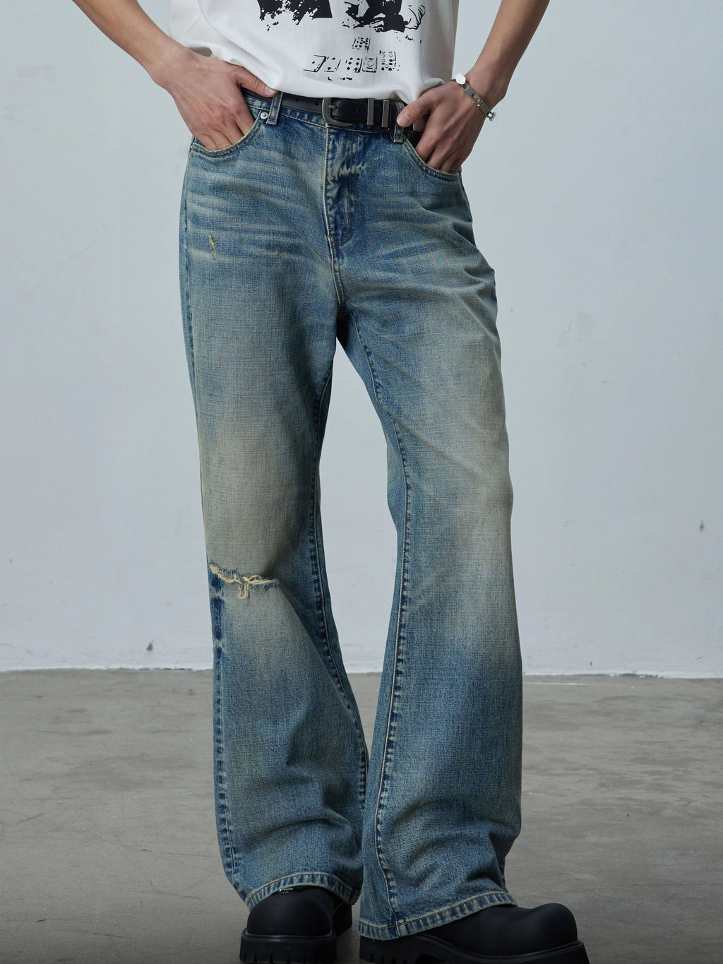 Vintage Wash Whisker Cut Straight Denim  OR0604