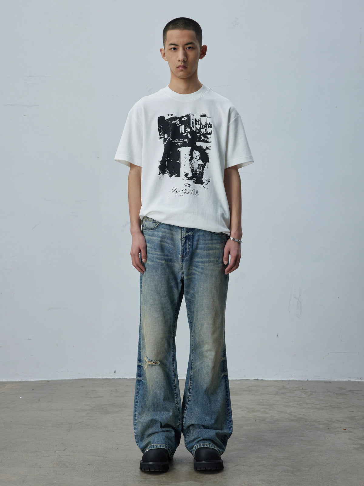 Vintage Wash Whisker Cut Straight Denim  OR0604