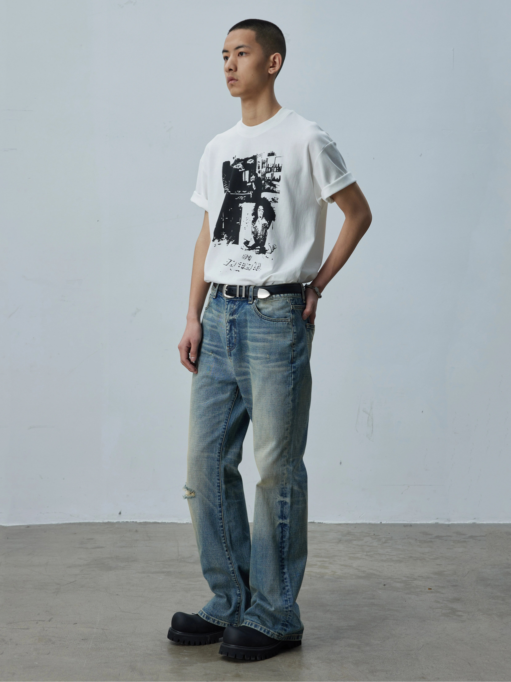 Vintage Wash Whisker Cut Straight Denim  OR0604