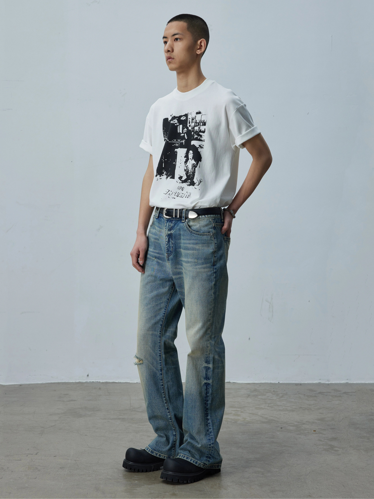 Vintage Wash Whisker Cut Straight Denim  OR0604