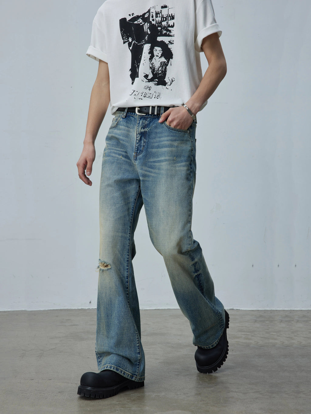Vintage Wash Whisker Cut Straight Denim  OR0604