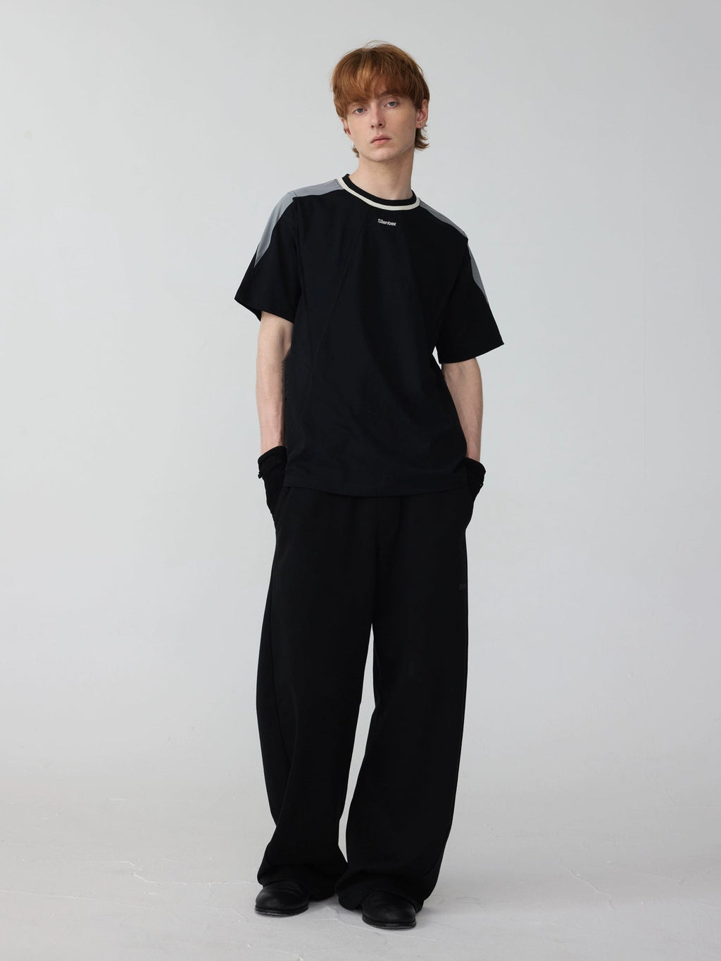 Contrast Panel Embroidered Loose Tee  OR0606