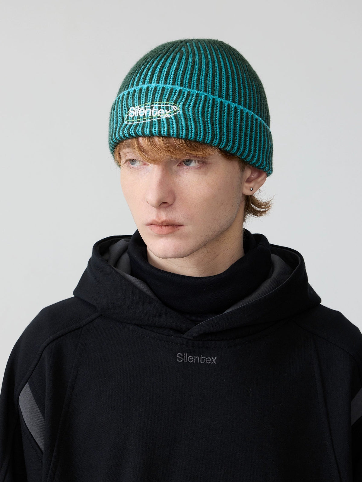 Wool Rib Knit Hooded Beanie  OR0608