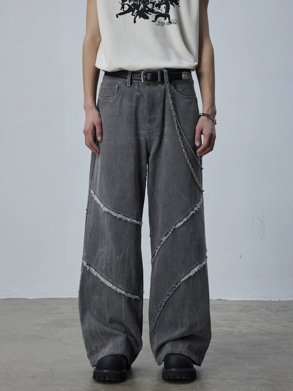 Vintage Smoky Grey Cutline Wide Denim  OR0611