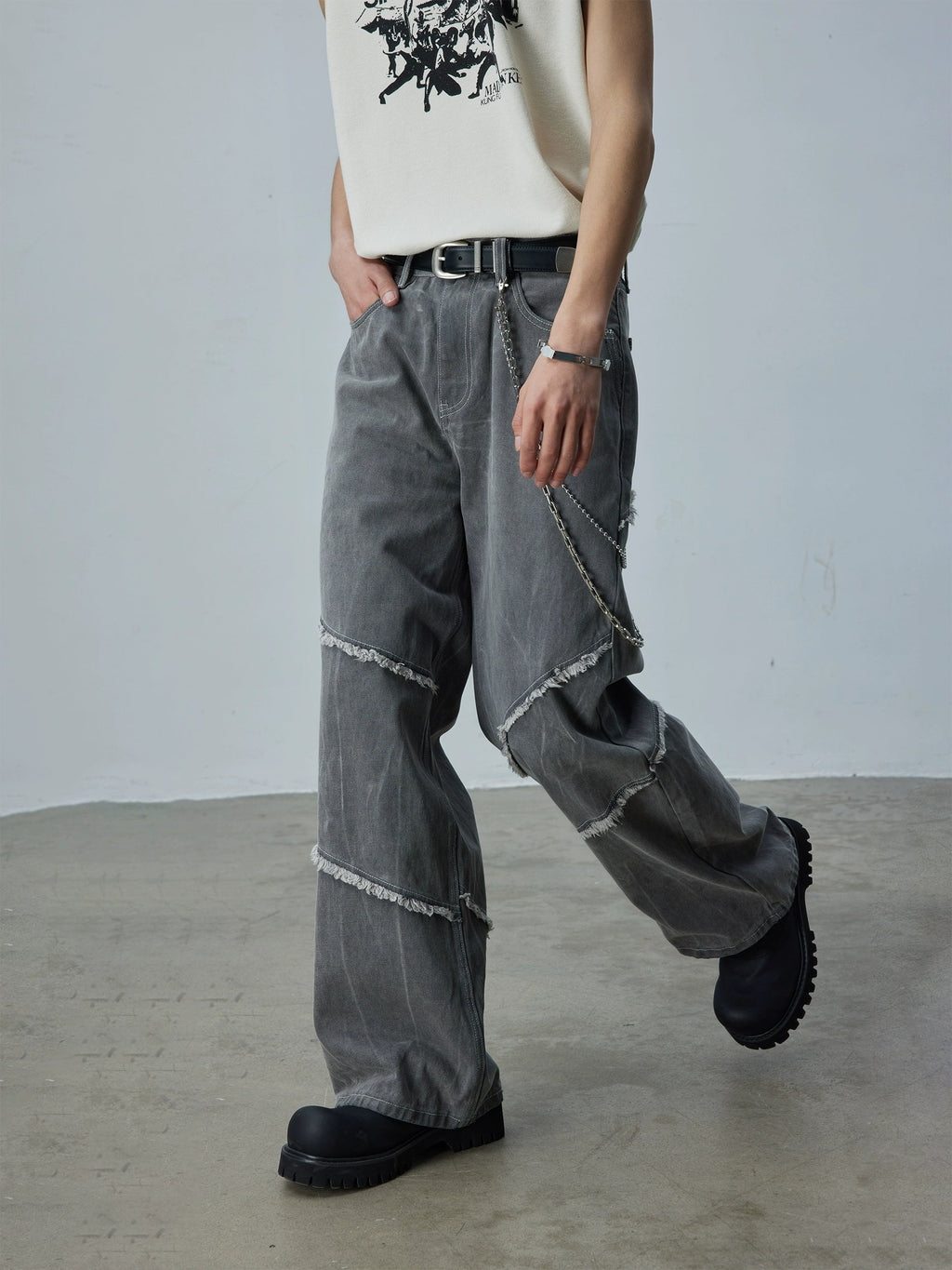 Vintage Smoky Grey Cutline Wide Denim  OR0611