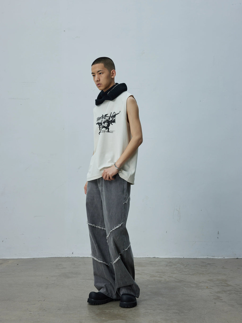 Vintage Smoky Grey Cutline Wide Denim  OR0611