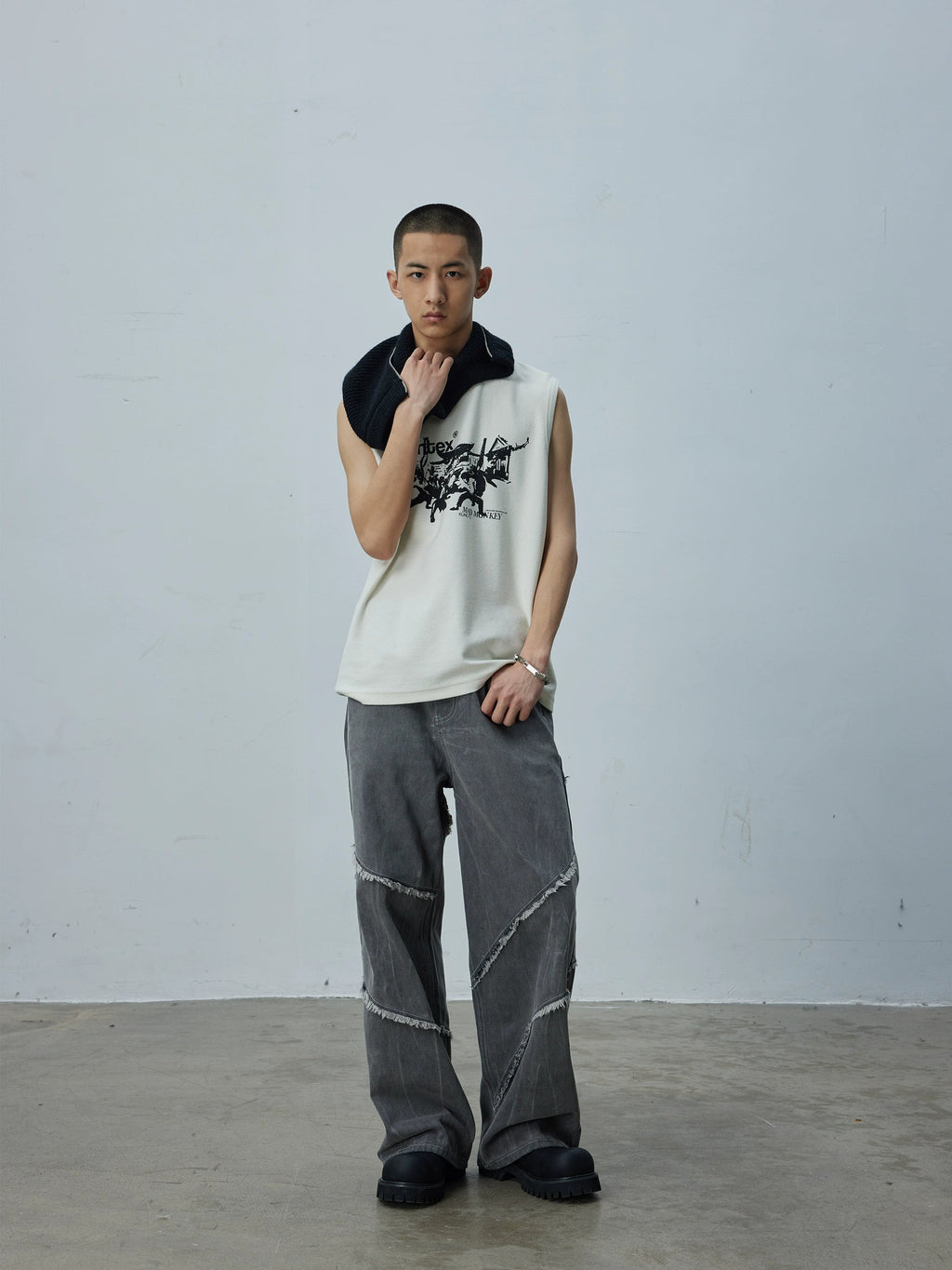 Vintage Smoky Grey Cutline Wide Denim  OR0611