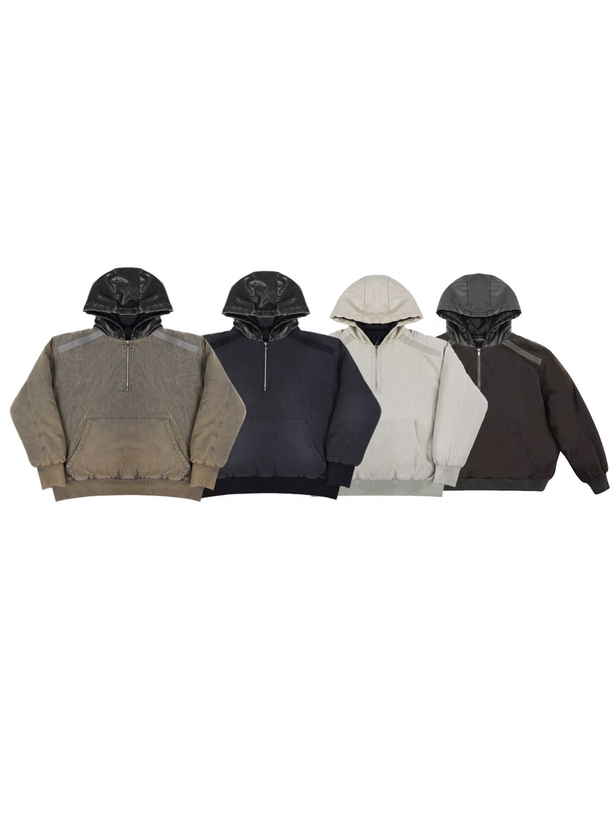 Leather Half Zip Hooded Jacket  OR0628