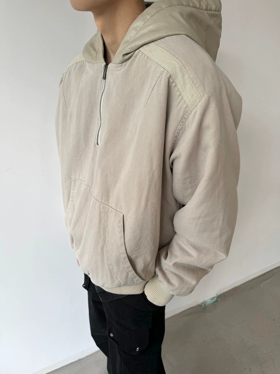 Leather Half Zip Hooded Jacket  OR0628