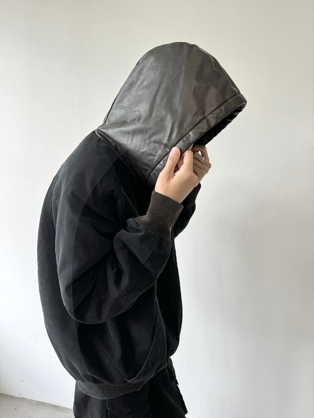 Leather Half Zip Hooded Jacket  OR0628