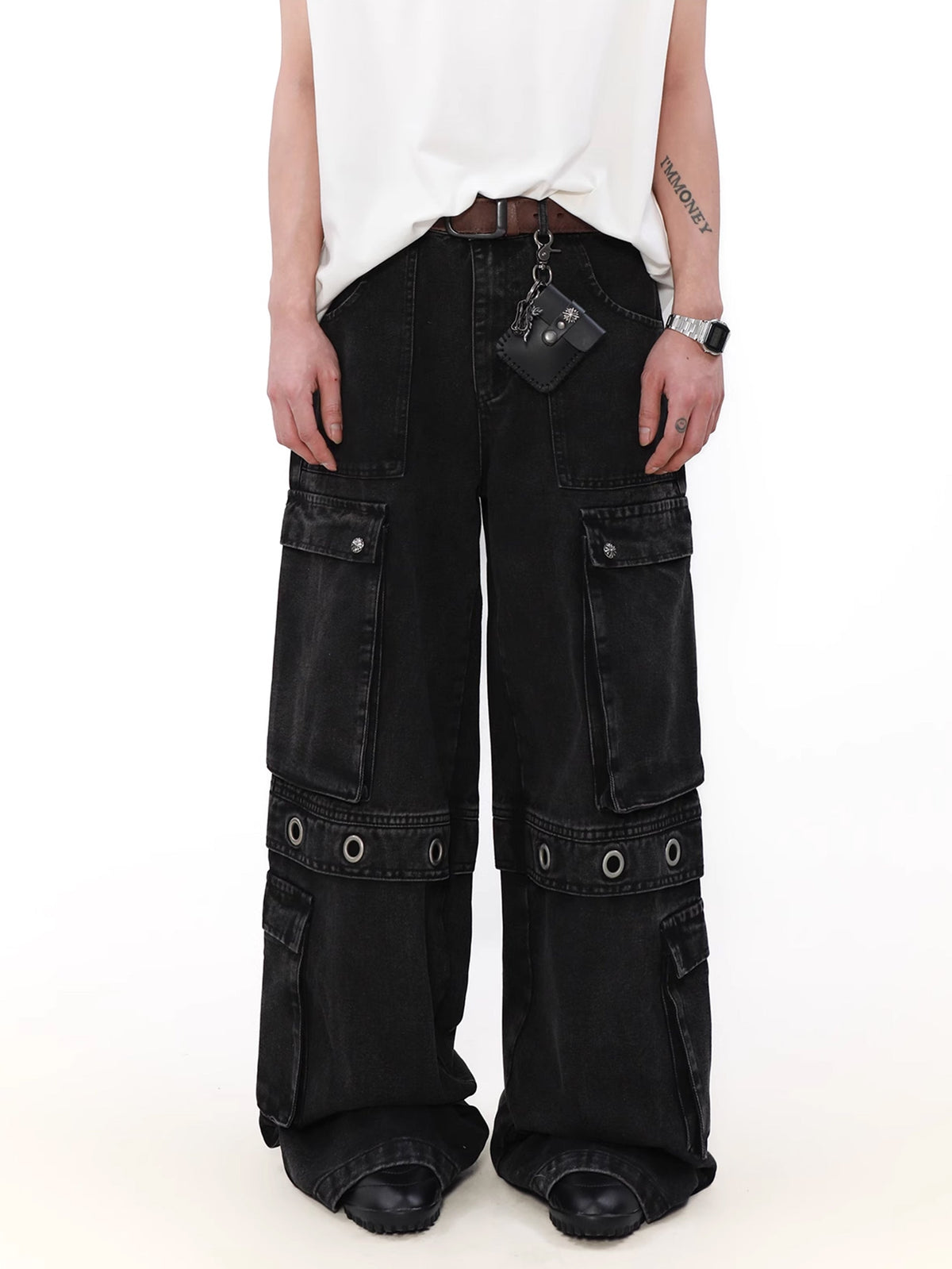 Multi Pocket Belt Denim Cargo Pants  OR0639