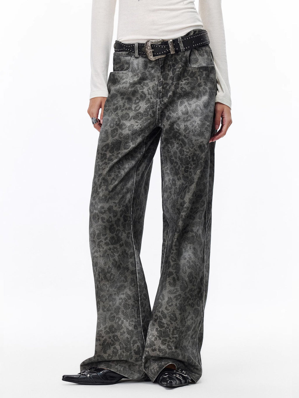 Wash Fade Leopard Denim Pants  OR0647