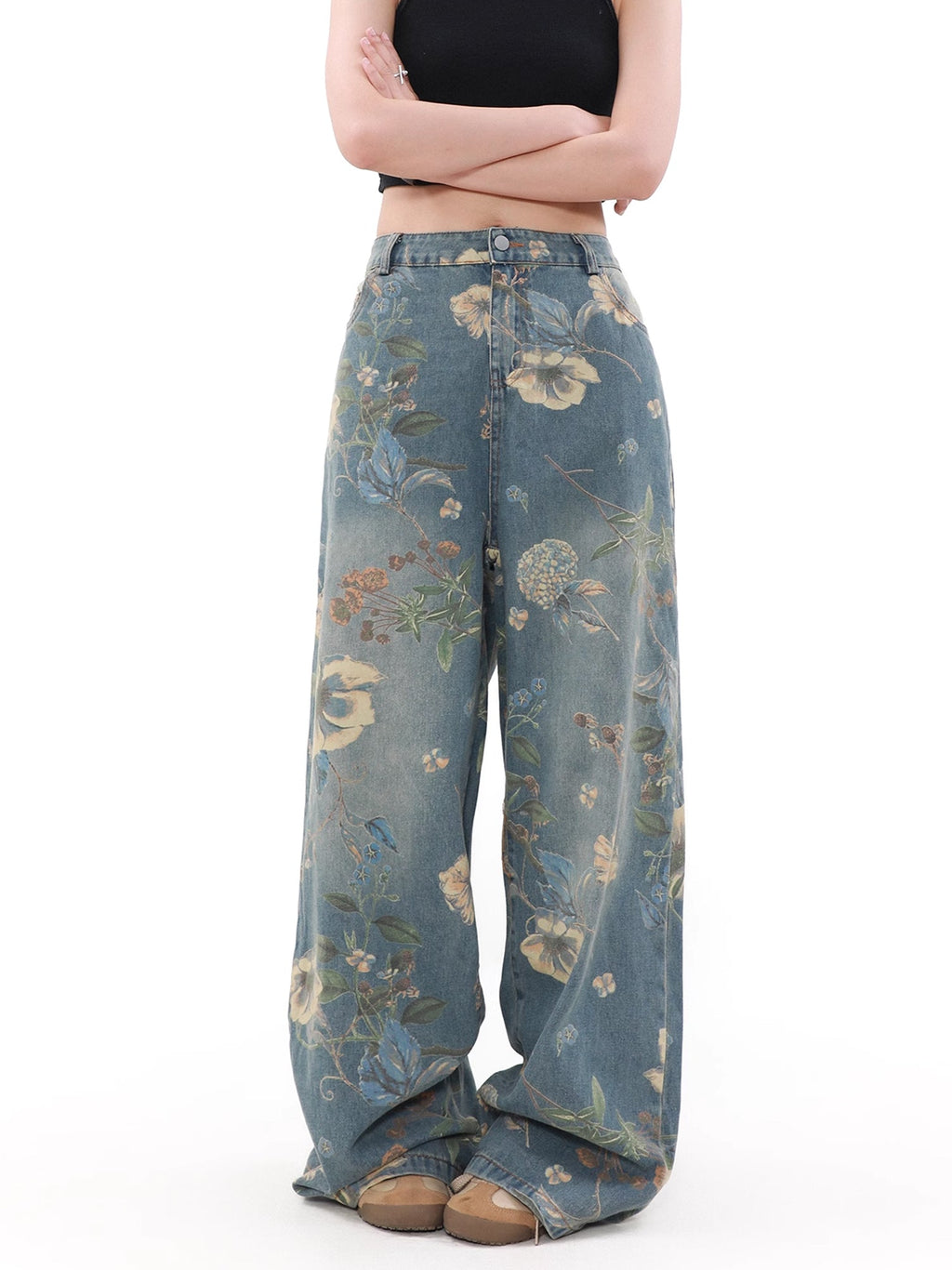 Vintage Flower Denim Pants  OR0649