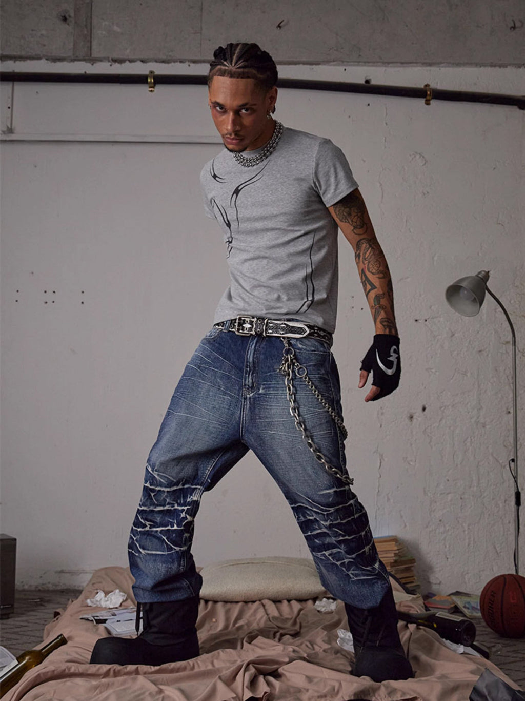 Lightning Ripple Denim Pants  OR0653