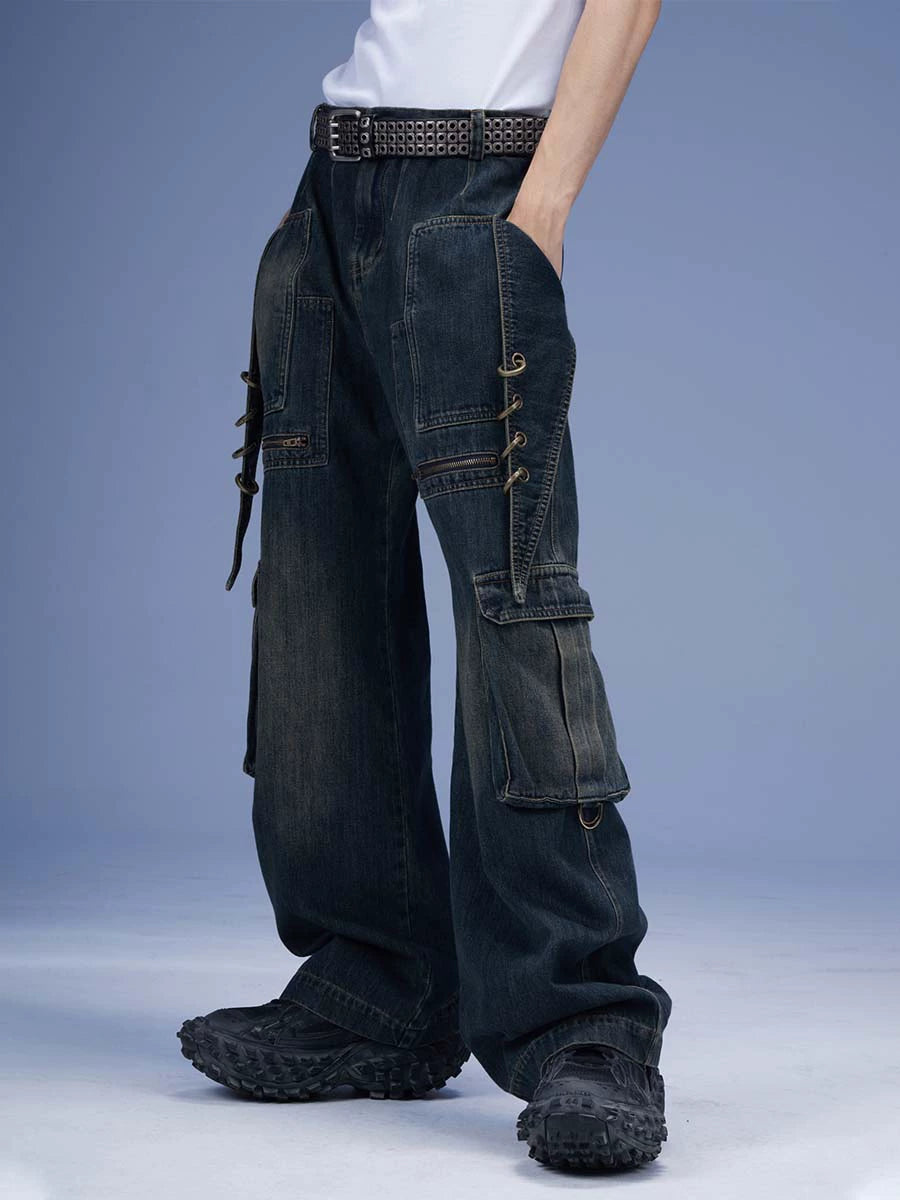 Metal Ring Denim Cargo Pants  OR0681