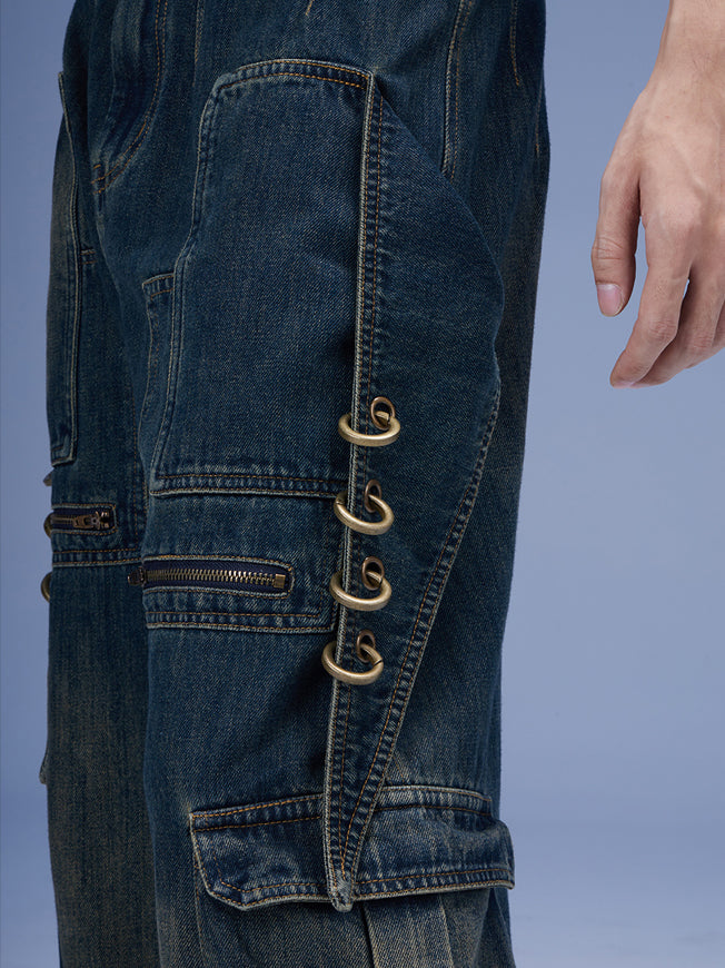 Metal Ring Denim Cargo Pants  OR0681