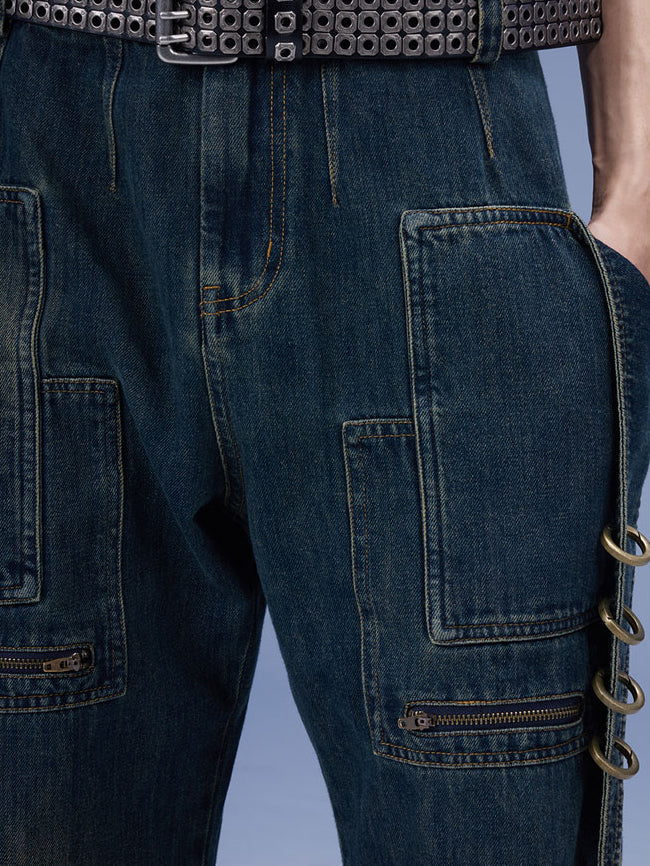 Metal Ring Denim Cargo Pants  OR0681