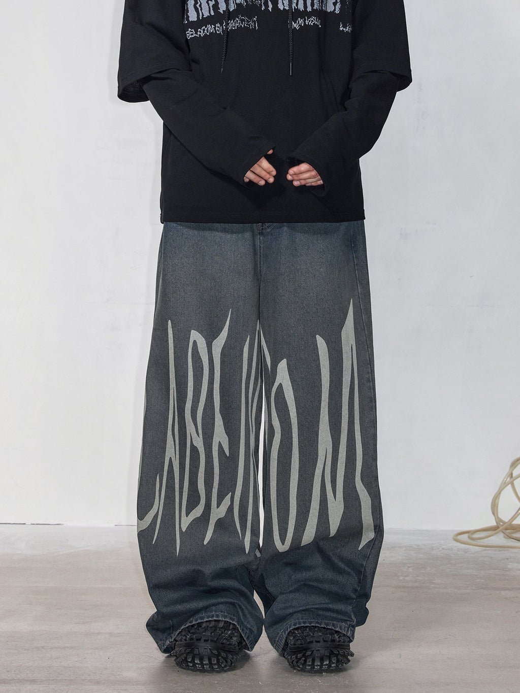 Laser Logo Wide Denim Pants  OR0690